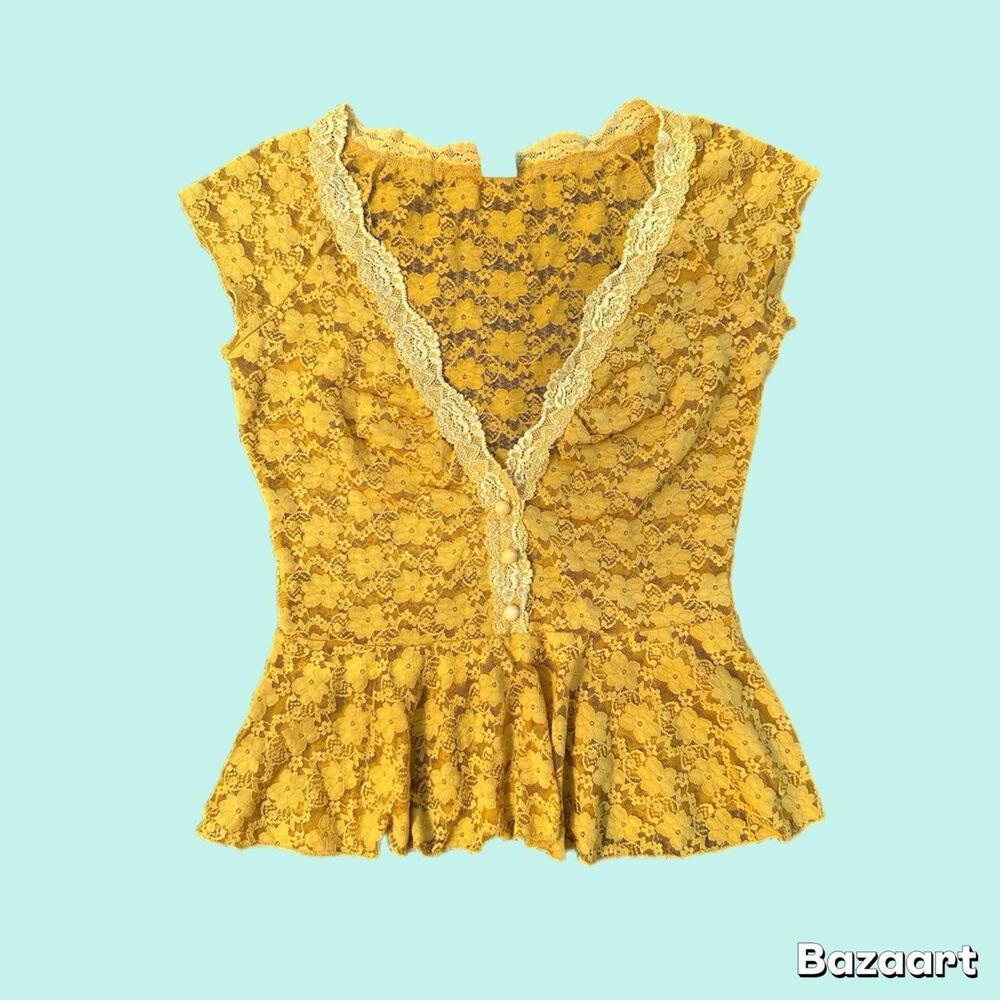 Y2k yellow lace top
